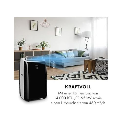  Klarstein Mobile Air Conditioner with Exhaust Hose, 4-in-1 Air Conditioner, Fan, Dehumidifier & Night Mode, Small & Portable Air Conditioner for Home & Office, Low Consumption, 14000BTU
