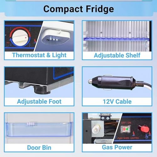  SMETA Gas Fridge, Camping Fridge 12 V 230 V Gas, Fridge 12 V, Camping Fridge Gas, Fridge Gas 40 L, Reversible Door for Motorhome, Caravan