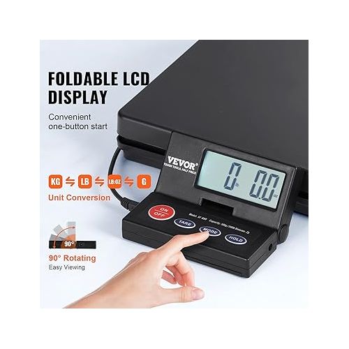  VEVOR Platform Scales 10g-50kg Parcel Scales 2g Accuracy Digital Scales kg/lbs/lbs:oz/g Counting Scales 250 x 250 x 43 mm ABS Housing Tare / Hold Functions AC/DC Power Supply Industrial Scales Letter