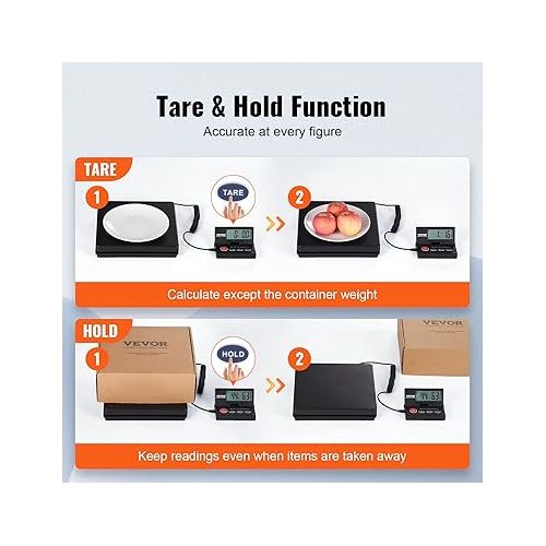  VEVOR Platform Scales 10g-50kg Parcel Scales 2g Accuracy Digital Scales kg/lbs/lbs:oz/g Counting Scales 250 x 250 x 43 mm ABS Housing Tare / Hold Functions AC/DC Power Supply Industrial Scales Letter