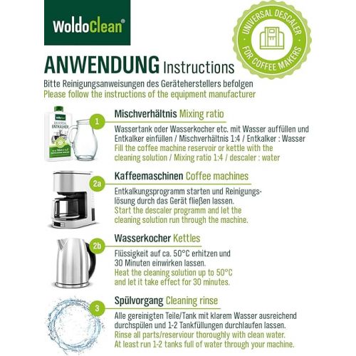  WoldoClean Descaler Coffee Machine for Descaling 750 ml - Universal Limescale Remover for 6 Descaling Processes