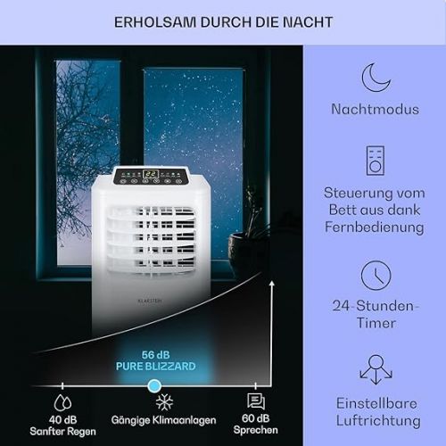  Klarstein Mobile Air Conditioner with Exhaust Hose, 3-in-1 Air Conditioner with Fan & Dehumidifier, Small & Portable for Home & Office, Night Mode, 7000 BTU AC with Low Consumption