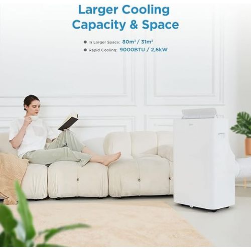  Midea Silent Cool 26 Pro WF Mobile Air Conditioner 9000 BTU 2.6 kW, Cooling & Ventilating & Dehumidifying, Room Size up to 88 m³ (33 ㎡), App Control, Alexa, Google Home/IFTTT, Mobile Air Conditioner