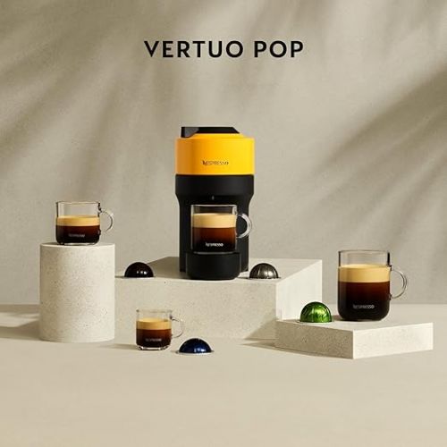  Nespresso De'Longhi ENV90.BAE Vertuo Pop Coffee Capsule Machine + Aeroccino Milk Frother, Prepares 4 Cup Sizes, Centrifusion Technology, Welcome Package Included, 1260W, Liquorice Black