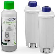 De'Longhi DLSC322 Original EcoDecalk Descaler and Water Filter for Fully Automatic Coffee Machines with Water Filter, Set 200 ml Universal Limescale Remover for 2 Descaling Processes and 2 Water