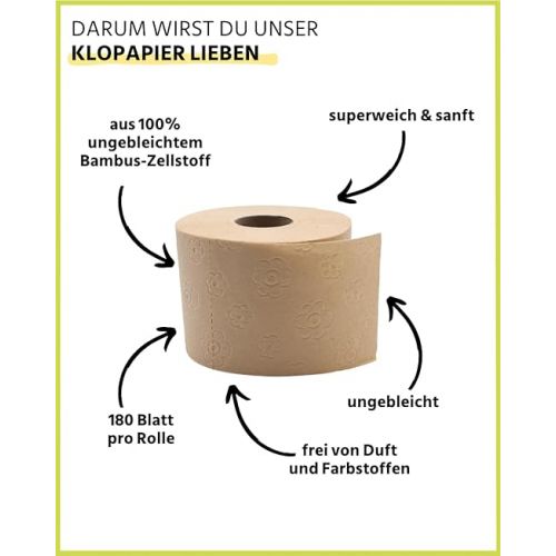  oecolife Bamboo Toilet Paper Box, 3-Ply, 75 Rolls of 180 Sheets, Bulk Pack, Super Soft, Plastic-Free Packaging, Vegan, Sustainable Toilet Paper