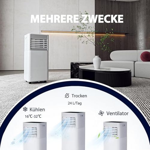  GOPLUS Mobile Air Conditioner, Air Conditioner with Exhaust Hose, Air Cooler, Fan, Dehumidifier, Air Conditioner with Remote Control and Timer, Sleep Mode, LED Display (White Roof, 9000 BTU)