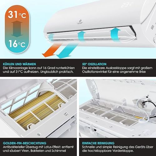  KESSER® Split Air Conditioning Set with WiFi / App Function - Cooling A++ + / Heating A+, Refrigerant R32, LCD Display, Remote Control and Timer Function, Includes Complete Mounting Material