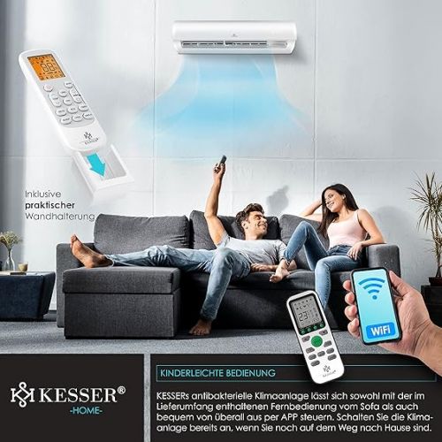  KESSER® Split Air Conditioning Set with WiFi / App Function - Cooling A++ + / Heating A+, Refrigerant R32, LCD Display, Remote Control and Timer Function, Includes Complete Mounting Material