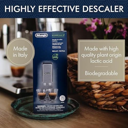  De'Longhi Original EcoDecalk DLSC500 Descaler for Coffee Machines and Fully Automatic Coffee Machines, Universal Limescale Remover for 5 Descaling Operations, Contains Natural Raw Materials of Organic Origin, 500 ml