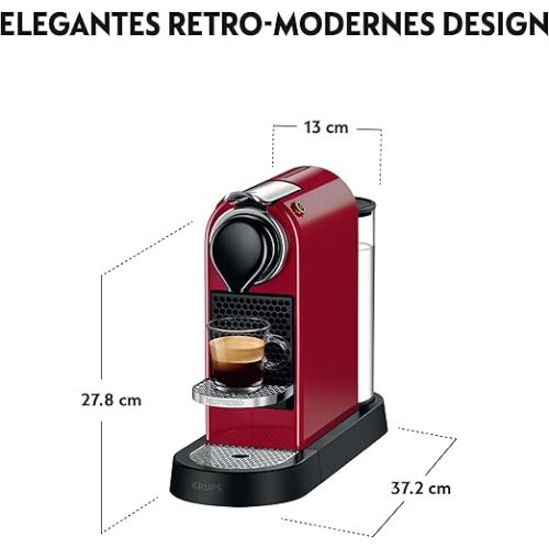  Krups Nespresso XN7415 New CitiZ coffee capsule machine (1260 watts, 19 bar pump pressure, water tank capacity: 1 liter) red (Spanish version)