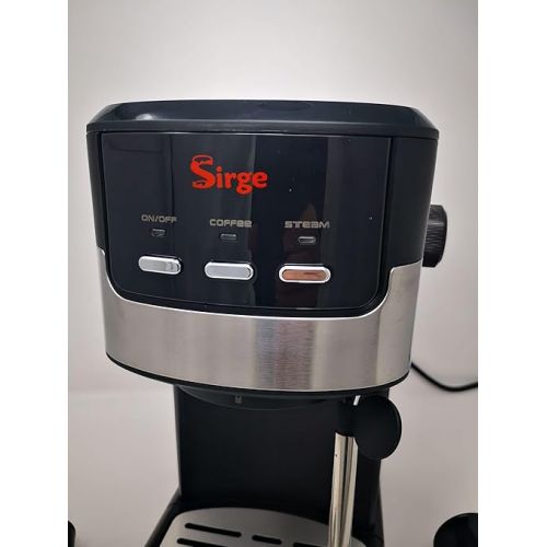  Sirge CREMAEXPRESSO+ Espresso and Cappuccino Coffee Machine with 2 Filters, 1100 W, 15 Bar [Pump Made in Italy], Water Tank 1.25 L Removable ? Cappuccino Steam Nozzle Black