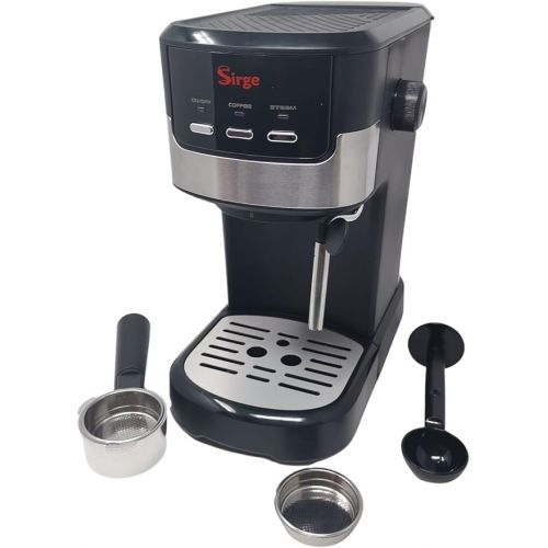  Sirge CREMAEXPRESSO+ Espresso and Cappuccino Coffee Machine with 2 Filters, 1100 W, 15 Bar [Pump Made in Italy], Water Tank 1.25 L Removable ? Cappuccino Steam Nozzle Black