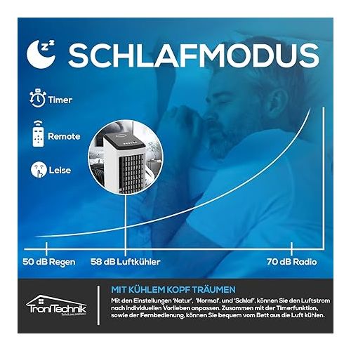  TroniTechnik® LK03 Air Conditioner without Exhaust Hose, 3-in-1 Air Cooler, Humidifier & Night Mode, Mobile Air Conditioner with Water Cooling, Air Cooler 80 Watt, Air Flow 270 m/h