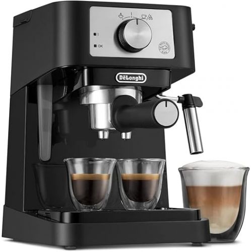  De'Longhi Stilosa EC 260.BK Traditional Portafilter Machine Including Tamper, Espresso Machine with Professional Milk Frother, for Espresso Powder or ESE Pads, 1 Litre Water Tank, Black