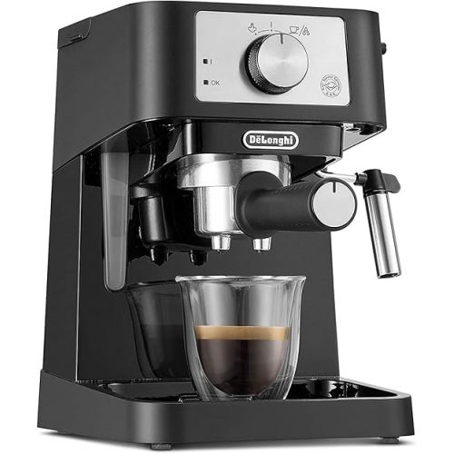  De'Longhi Stilosa EC 260.BK Traditional Portafilter Machine Including Tamper, Espresso Machine with Professional Milk Frother, for Espresso Powder or ESE Pads, 1 Litre Water Tank, Black