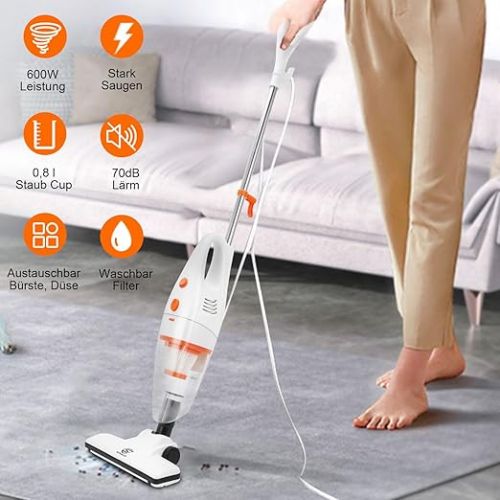  SUPERLEX 4-in-1 Bagless Vacuum Cleaner with Cable, 16 Kpa, Hand Handle Vacuum Cleaner with HEPA Filter, 5 m Wire, 600 W, for Pet Hair, Carpet, Parquet