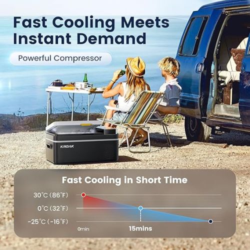  KROAK Compressor Cool Box, Electric Car Fridge, 21 L Portable Freezer Box, Mini Fridge 12/24 V, 230 V for Camping, Car, Truck, Boat, -20°C ~ 20°C