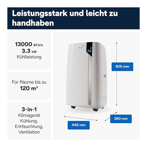  De'Longhi Pinguino PAC EX130 CST WiFi Mobile Air Conditioner with Exhaust Hose, Air Conditioning for Rooms up to 120 m³, Dehumidifier, Ventilation Function, 24-Hour Timer, Energy Efficiency Class A,