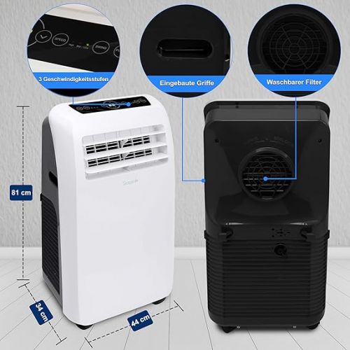  SereneLife Mobile Air Conditioning 9,000 BTU 4-in-1 Air Cooler, Fan, Dehumidifier + Heater - Portable Air Conditioner with Exhaust Hose Kit for Rooms up to 42 m² - Remote Control, Window Mounting