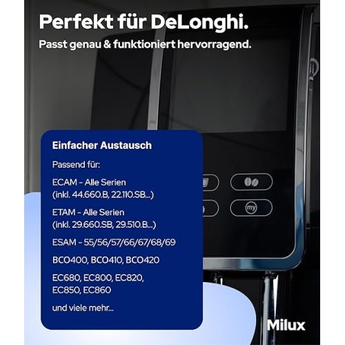 MILUX® Delonghi Water Filter for Coffee Machines & Espresso Machines [Set of 6] - Water Filter for DLSC002, Magnifica S/evo, Dinamica & Eletta Explorer - Delonghi Filter Cartridge - TUV Certified