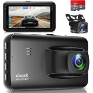 abask Dash Cam Car Front 4K Rear 1080P, Car Camera 320 Degree with 32GB Card, Built-in Display 3 Inches, Dash Cam with Reverse Gear Aid, Parking Monitoring, Night Vision, G-Sensor, Loop Recording