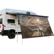 CAMPIDOO Awnings Front Wall, Sun and Privacy Screen, Sea View Photo Print, Piping Strip Mounting, Motorhome Accessories, 200 cm High Textile Fabric (200 x 400 cm)