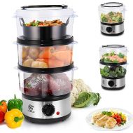 SUPERLEX Electric Steamer 8 L with 3 Dishwasher-Safe Steamer Containers and Lid, 60 Minute Timer, Automatic Shut-Off, BPA-Free