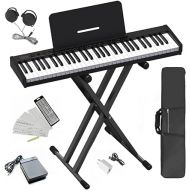 Longeye Piano Keyboard 61 Key Semi Weighted Portable Compact Keyboard Piano for Beginners with Stand, Headphones, Sustain Pedal, Carrying Case, Black