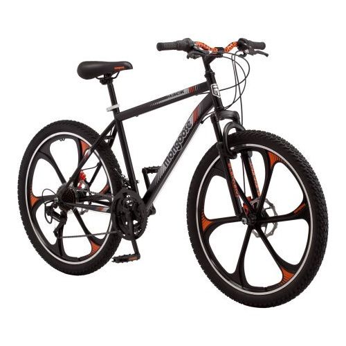  ..Mongoose.. 21-speed Shimano Revo twist shifters 26 Mens Mack Mag Wheel Bike, Black and Orange