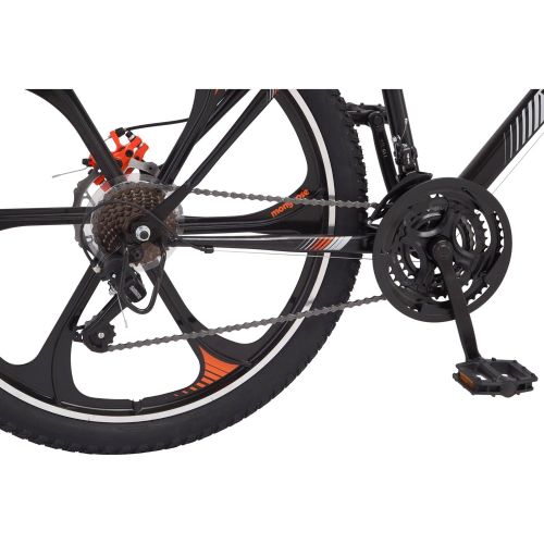  ..Mongoose.. 21-speed Shimano Revo twist shifters 26 Mens Mack Mag Wheel Bike, Black and Orange