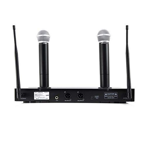  .PYLE UHF Wireless Microphone System with (2) Handheld Mics, Dual Rechargeable Dock, 16-Channel Selectable Frequency, LCD Display, Rack Mountable