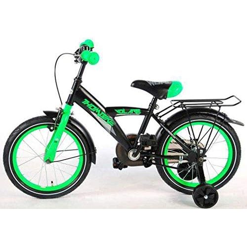  .Volare Kinderfahrrad Jungen Thombike 16 Zoll mit Vorradbremse am Lenker und Ruecktrittbremse, Stuetzrader Schwarz Gruen 95% Zusammengebaut