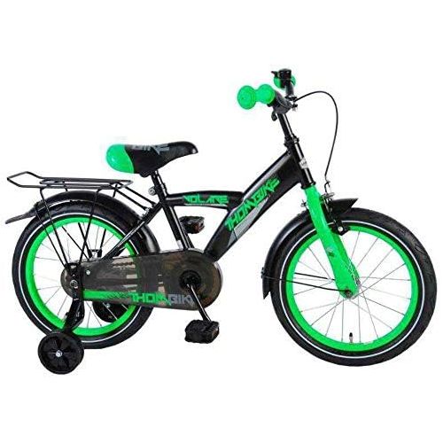  .Volare Kinderfahrrad Jungen Thombike 16 Zoll mit Vorradbremse am Lenker und Ruecktrittbremse, Stuetzrader Schwarz Gruen 95% Zusammengebaut