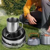 01 Safe and Durable Foldable Cookware Set, Camping Cookware, Hygienic Stainless Steel Anti-Rust for Picnic Outdoor Uses