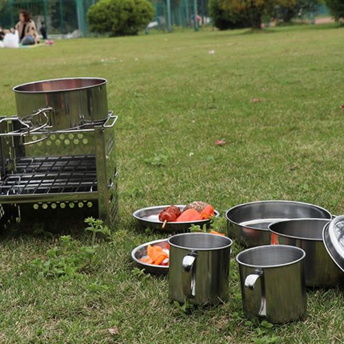  01 Safe and Durable Foldable Cookware Set, Camping Cookware, Hygienic Stainless Steel Anti-Rust for Picnic Outdoor Uses