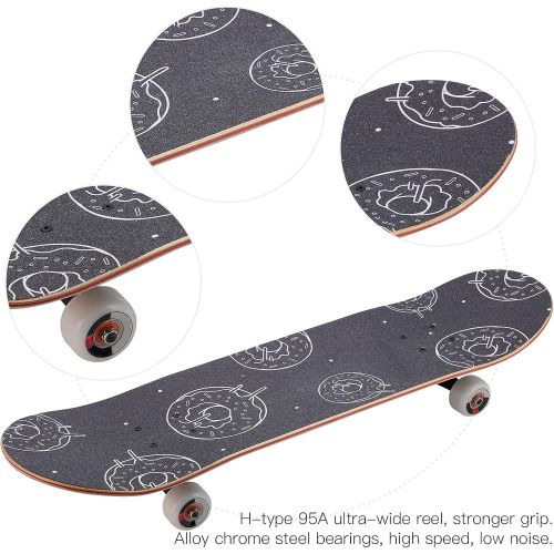  01 Maple Skate Board, High Speed Seven?Layer Maple Skateboard with H?Type 95A Super Wide Reel for Kids and Beginners