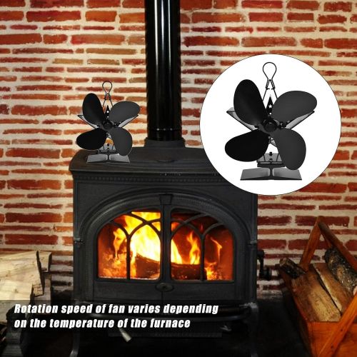  01 Heat Stove Fan, Black Low Noise Wood Burner Fan Zinc Alloy with for Home for Indoor for Living Room