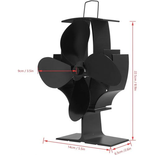  01 Fireplace Fan, Quiet Operation Stove Fan 4 Blades Aluminum for Home for Wood Log Burning Stove for Living Room