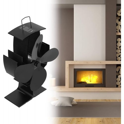  01 Fireplace Fan, Quiet Operation Stove Fan 4 Blades Aluminum for Home for Wood Log Burning Stove for Living Room