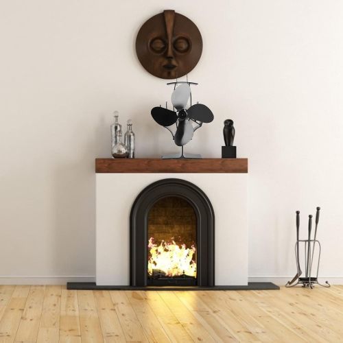  01 Fireplace Fan, Quiet Operation Stove Fan 4 Blades Aluminum for Home for Wood Log Burning Stove for Living Room