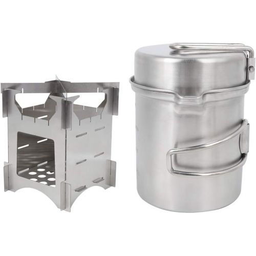  01 Stove Set with Backpack and Sleeping Bag, Portable Stainless Steel Wood Stove + Camping Pot, Ideal for Outdoor Travel/Hiking/Picnic