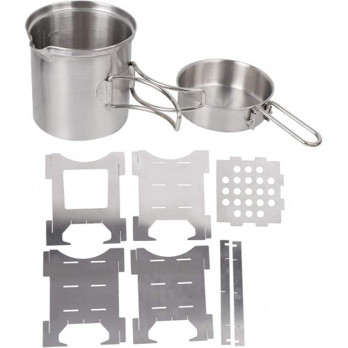  01 Stove Set with Backpack and Sleeping Bag, Portable Stainless Steel Wood Stove + Camping Pot, Ideal for Outdoor Travel/Hiking/Picnic