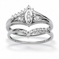 1/10 TCW Round Diamond 10k White Gold Marquise-Shaped Bridal Engagement Ring Set by Palm Beach Jewelry