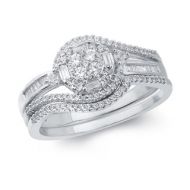 1/2ct TDW Baguette- and Round-cut White Diamond Bridal Set in 10K White Gold by Cali Trove