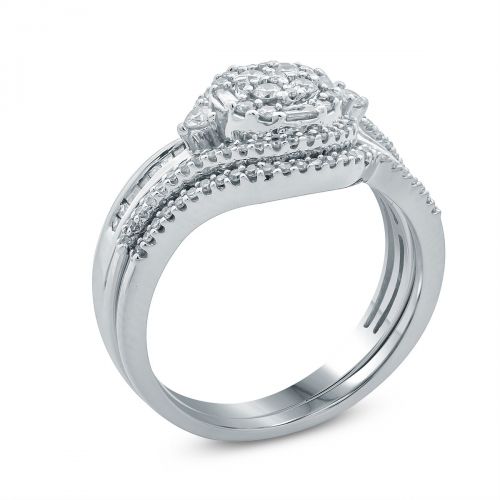  12ct TDW Baguette- and Round-cut White Diamond Bridal Set in 10K White Gold by Cali Trove