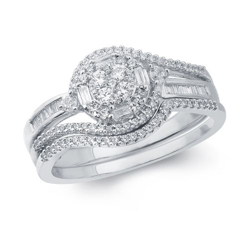  12ct TDW Baguette- and Round-cut White Diamond Bridal Set in 10K White Gold by Cali Trove