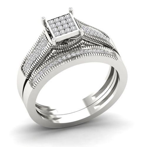  14ct TDW Diamond Bridal Set in Sterling Silver by Amouria
