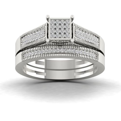  14ct TDW Diamond Bridal Set in Sterling Silver by Amouria