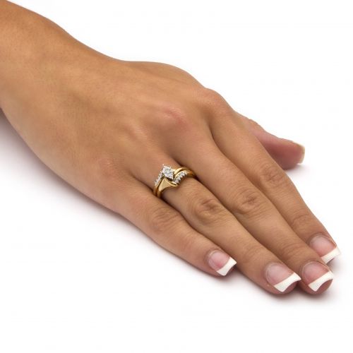 15 TCW Round Diamond 10k Yellow Gold 2-Piece Bridal Engagement Wedding Ring Set by Palm Beach Jewelry